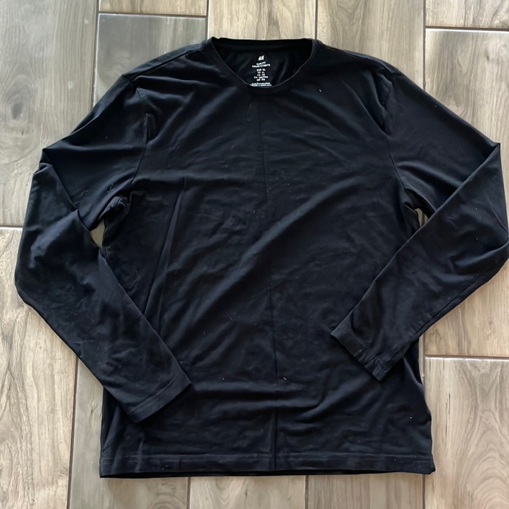 H&M black stretch slim long sleeve shirt, XL